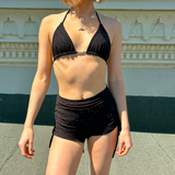 Black Eyelet Shortie Set